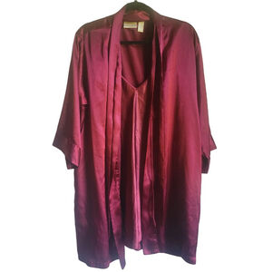 Women Silk & Satin Lingerie Set M Burgundy Robe & Slip